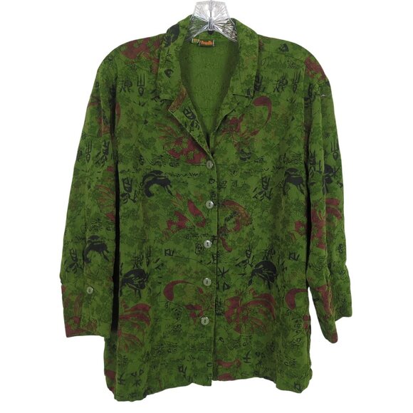 Vintage Tianello Green Womens Blouse XS 100% Tencel Button Front Asian Inspired - Picture 1 of 16
